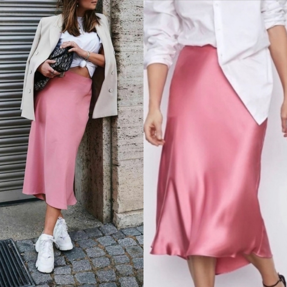 Zara Satin Slip Skirt Pink Size Medium / Large